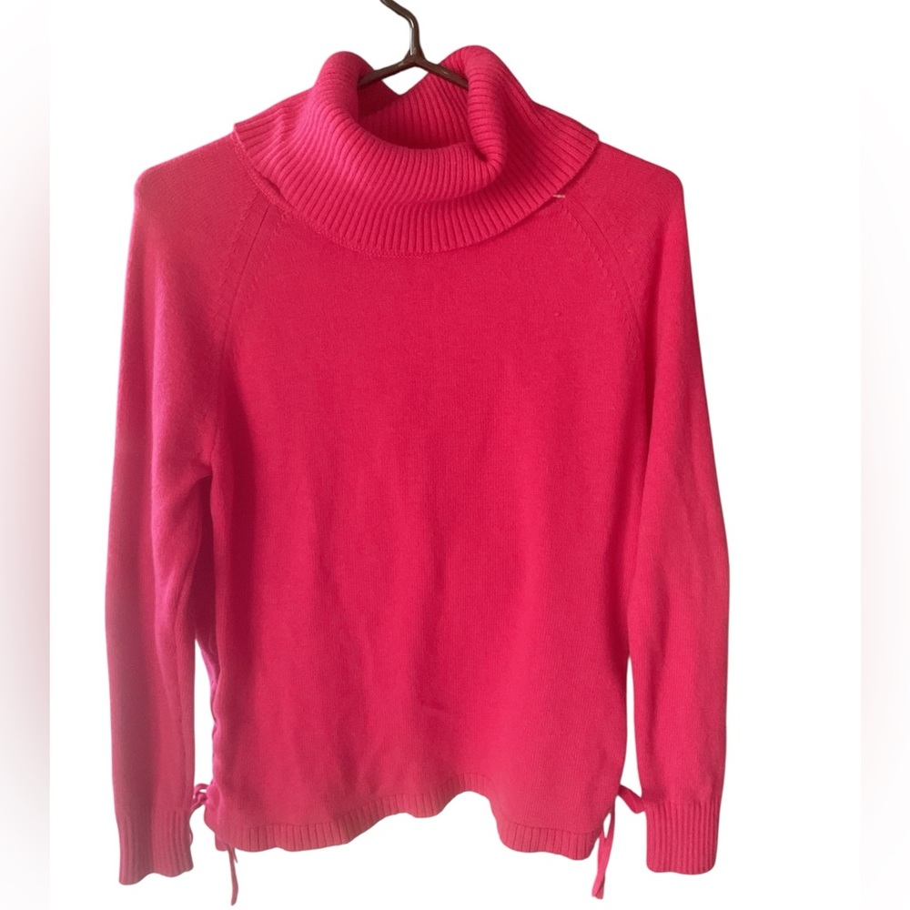 Banana Republic Hot Pink Turtleneck Sweater Women M Side Tie Knit